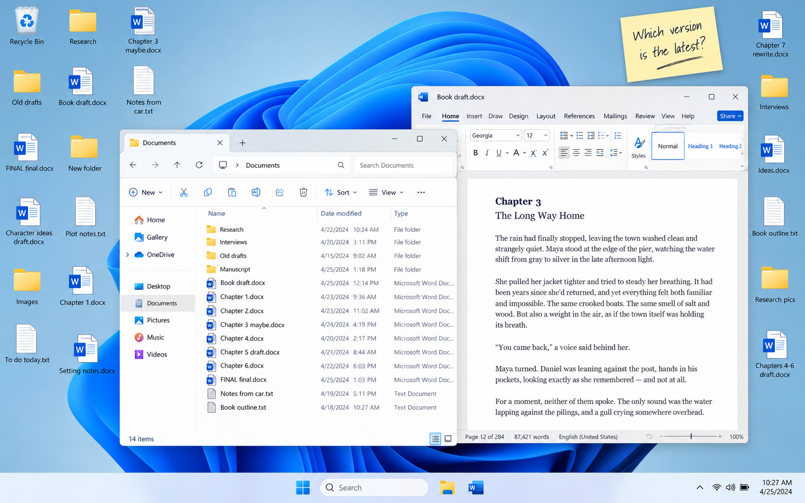 Before: loose files and overlapping windows on a Windows desktop